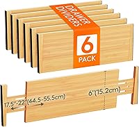 Vista 1 de Lifewit 6" High 6 Pack Bamboo Drawer Dividers 45-55cm/17.5-22" Adjustable Wooden Drawer Organizer for Clothes/Utensils, Expandable Drawer Separator