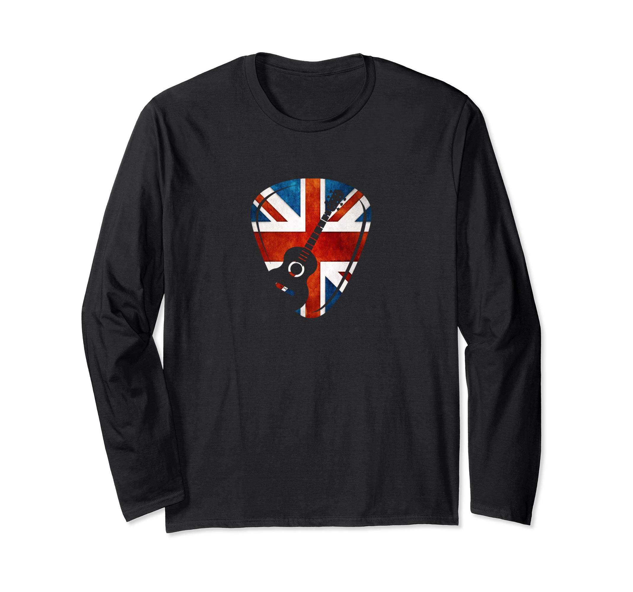UK England Acoustic Guitar Pick graphic Guitarist Music Long Sleeve T-Shirt, Black