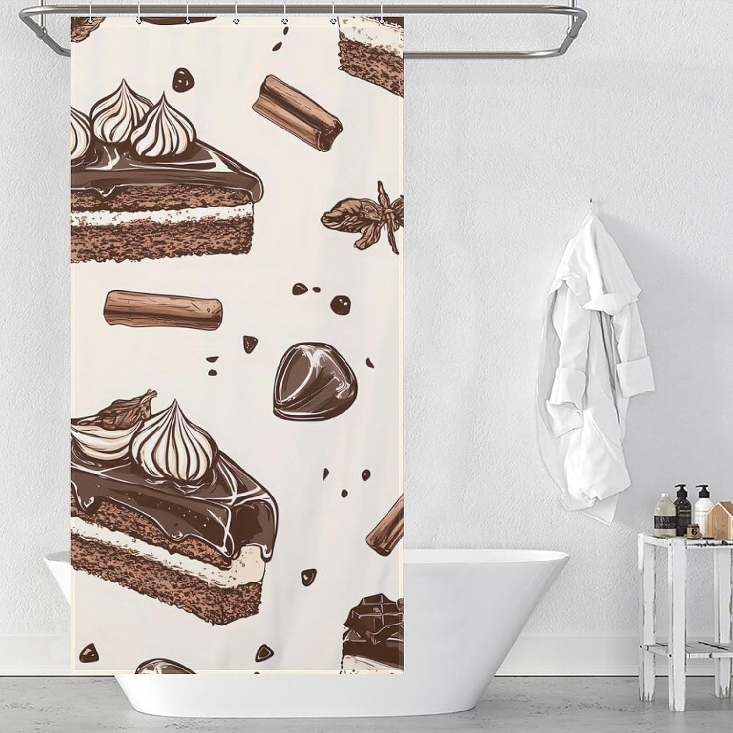 Chocolate Coffee Buttercream Cake Fabirc Shower Curtain Bath for Bathroom | with 12 hooks, stainless steel grommets,polyester cloth,machine washable