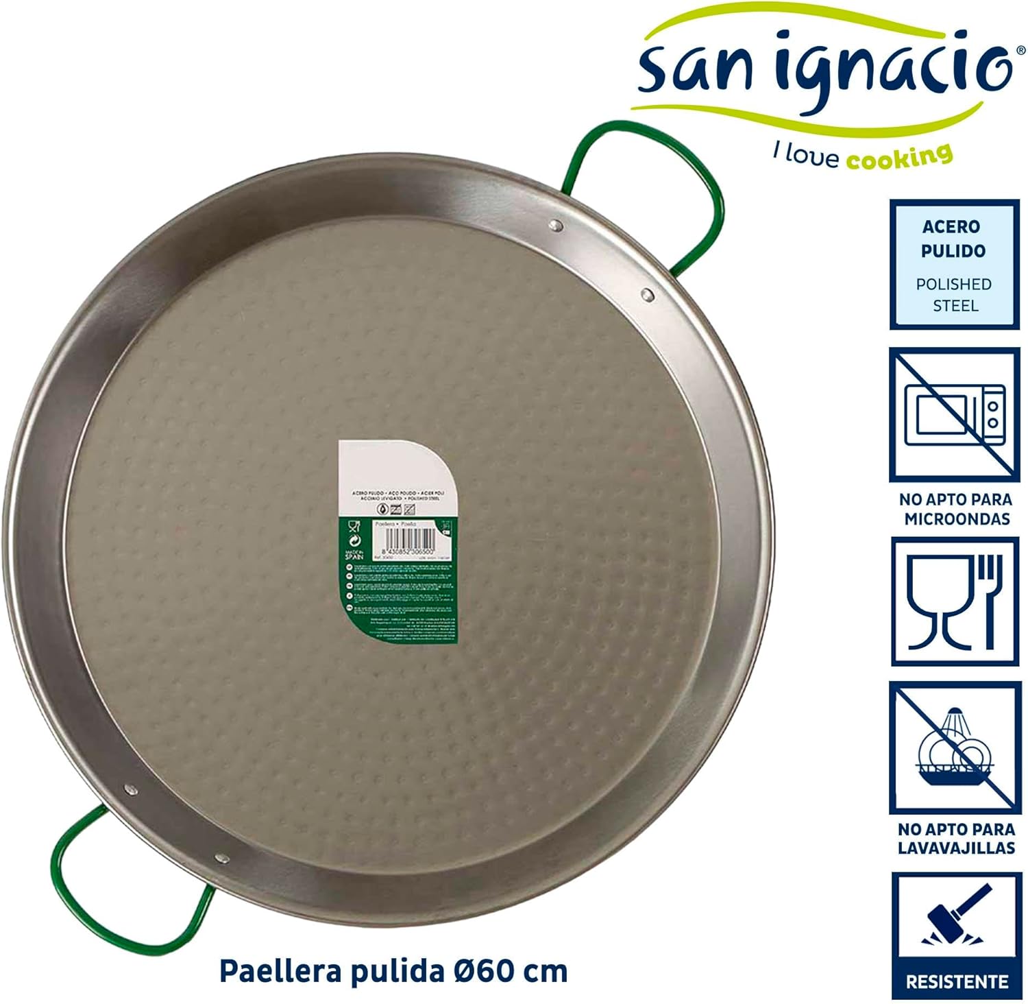 San Ignacio LA DEHESA Polished Paella Pan 60 cm 20 Servings