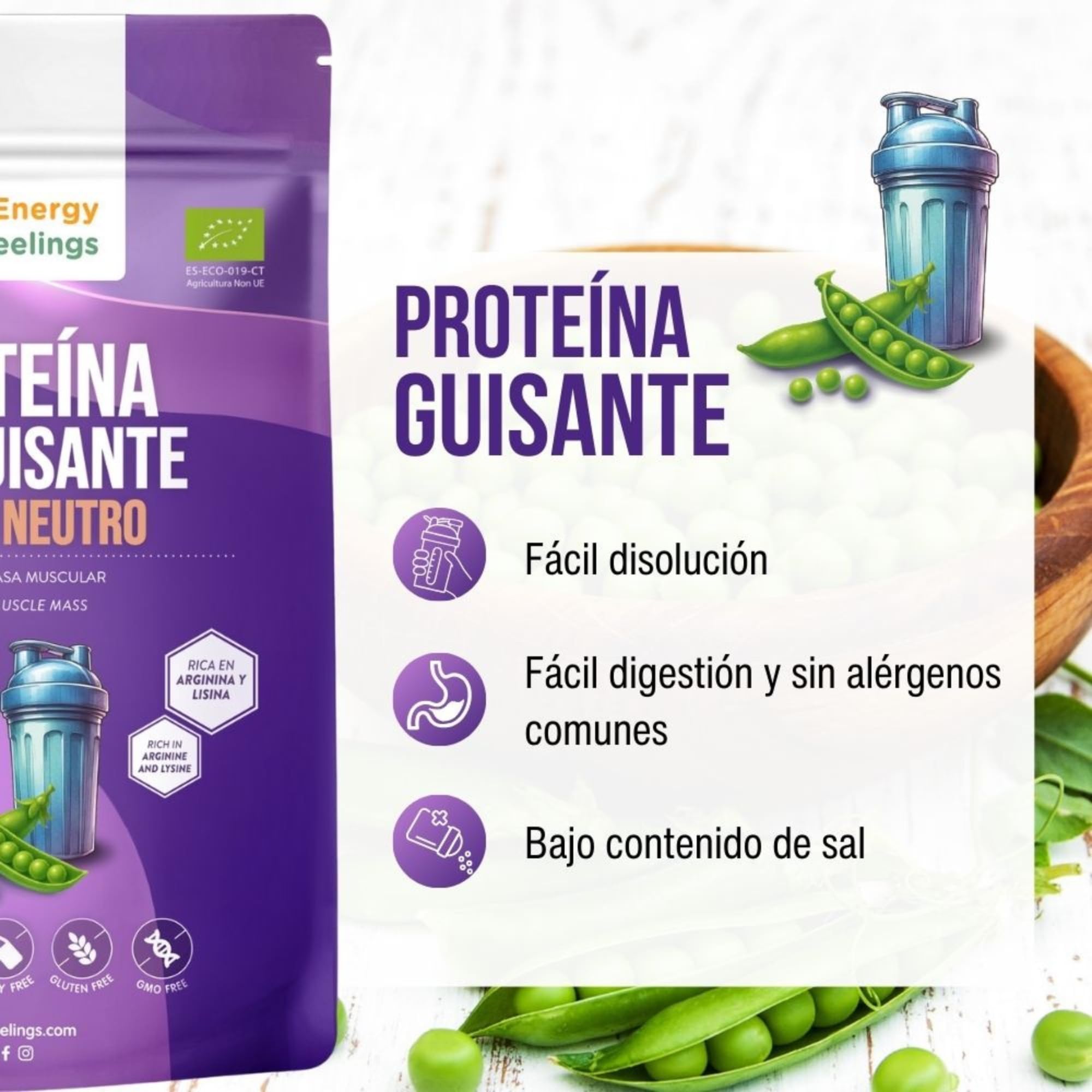 Energy Feelings Proteína de Guisante Vegana Sin Sabor 2 kg
