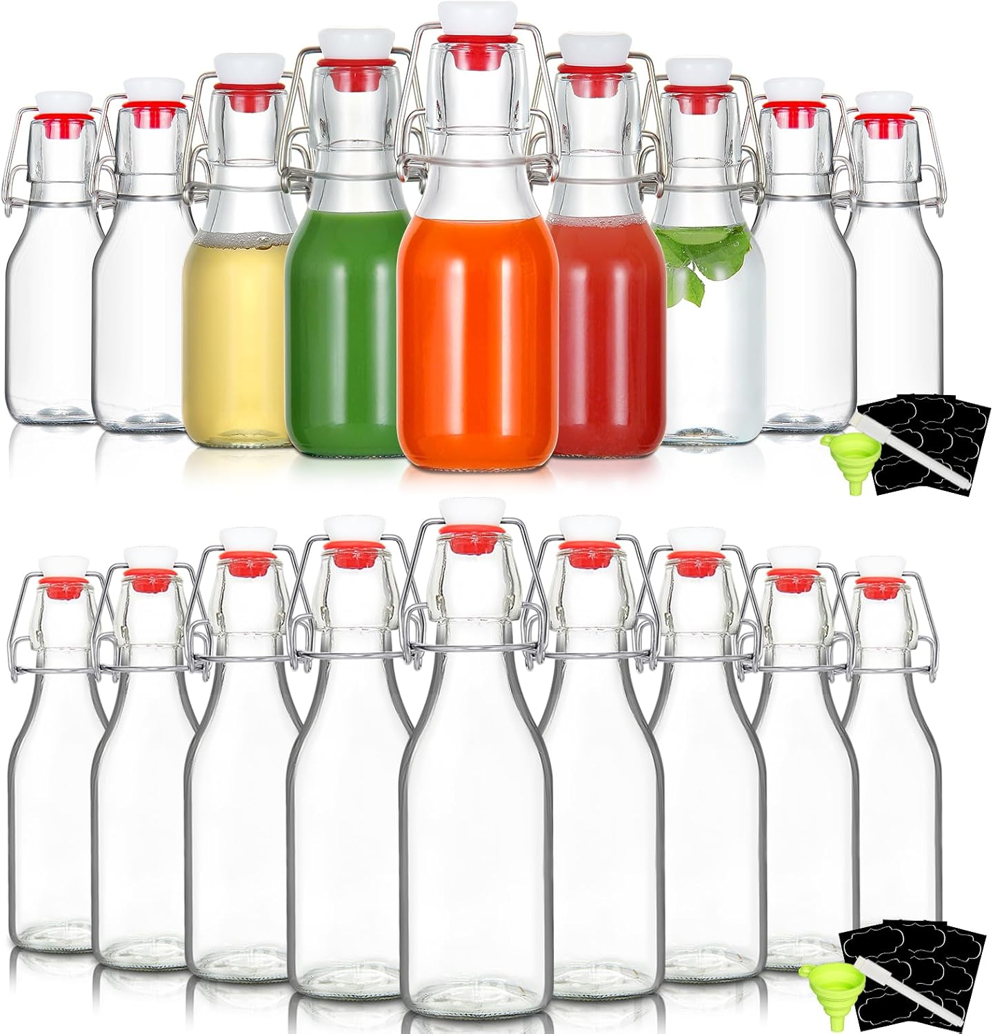 YEBODA 8oz Swing Top Bottles 9 Pack + 9 Pack 4oz Swing Top Glass Bottles with airtight Caps