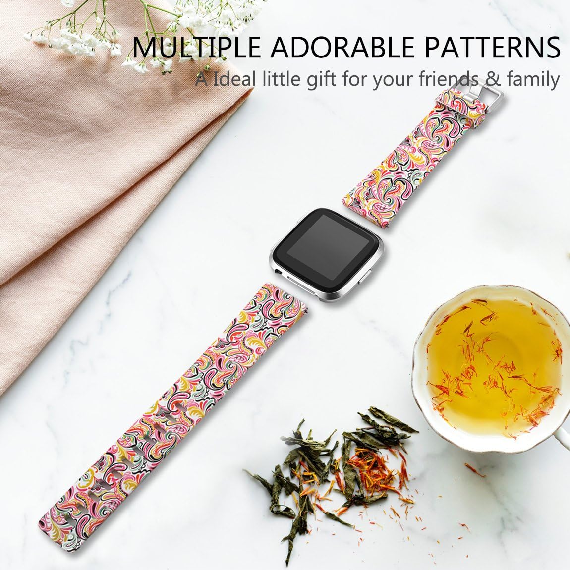 Maledan Compatible with Fitbit Versa 2/Versa Lite SE/Versa Bands for Women Men, Fadeless Pattern Band Printed Floral Strap Replacement for Fitbit Versa Smart Watch Family
