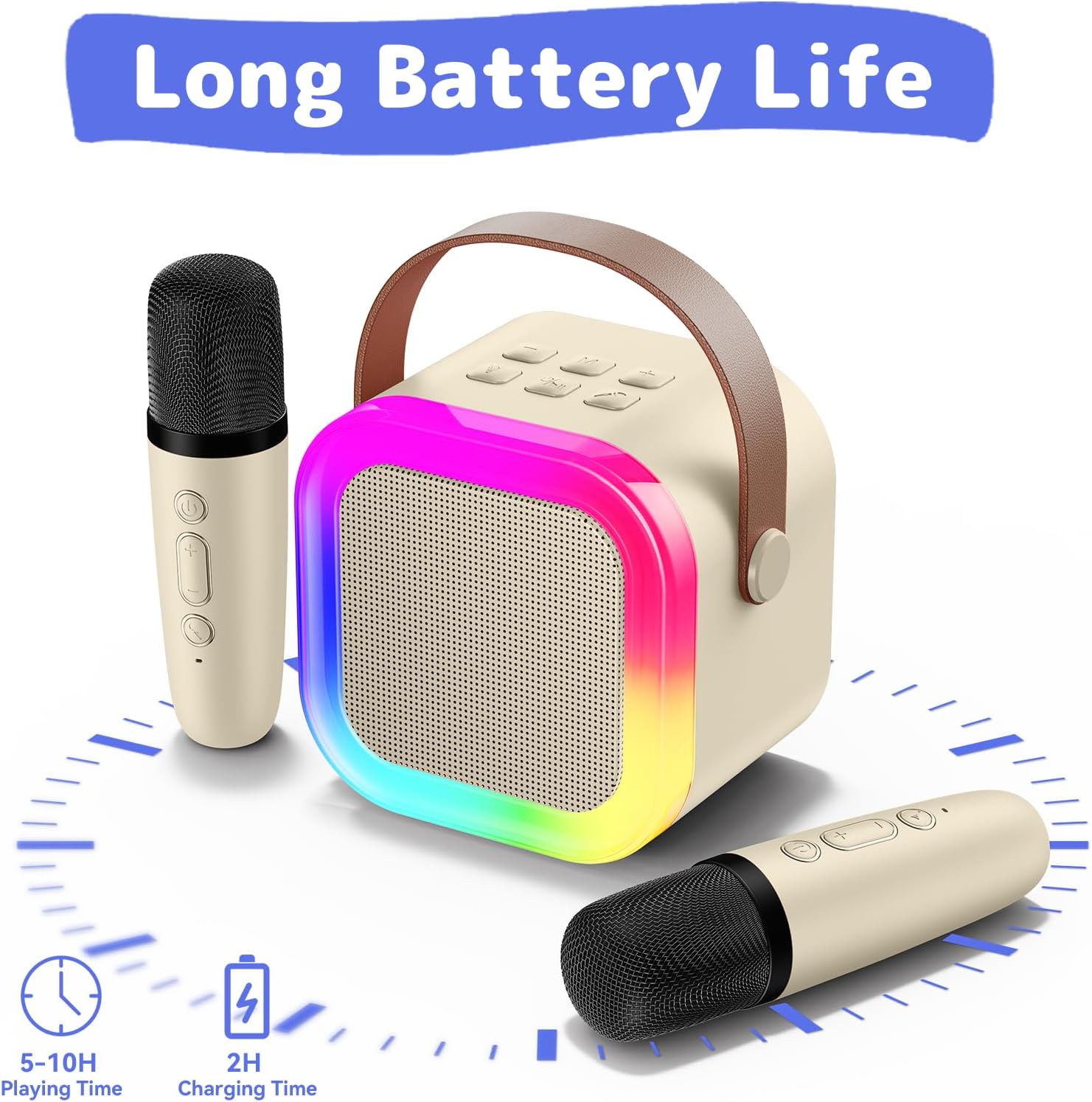 Fede Karaoke Machine for Kids Adults, Mini Karaoke Machine with 2 Wireless Microphones, Portable Bluetooth Speaker with Voice Changing Effects & LED Lights, Best Gifts Toys for Girls and Boys - Image 8