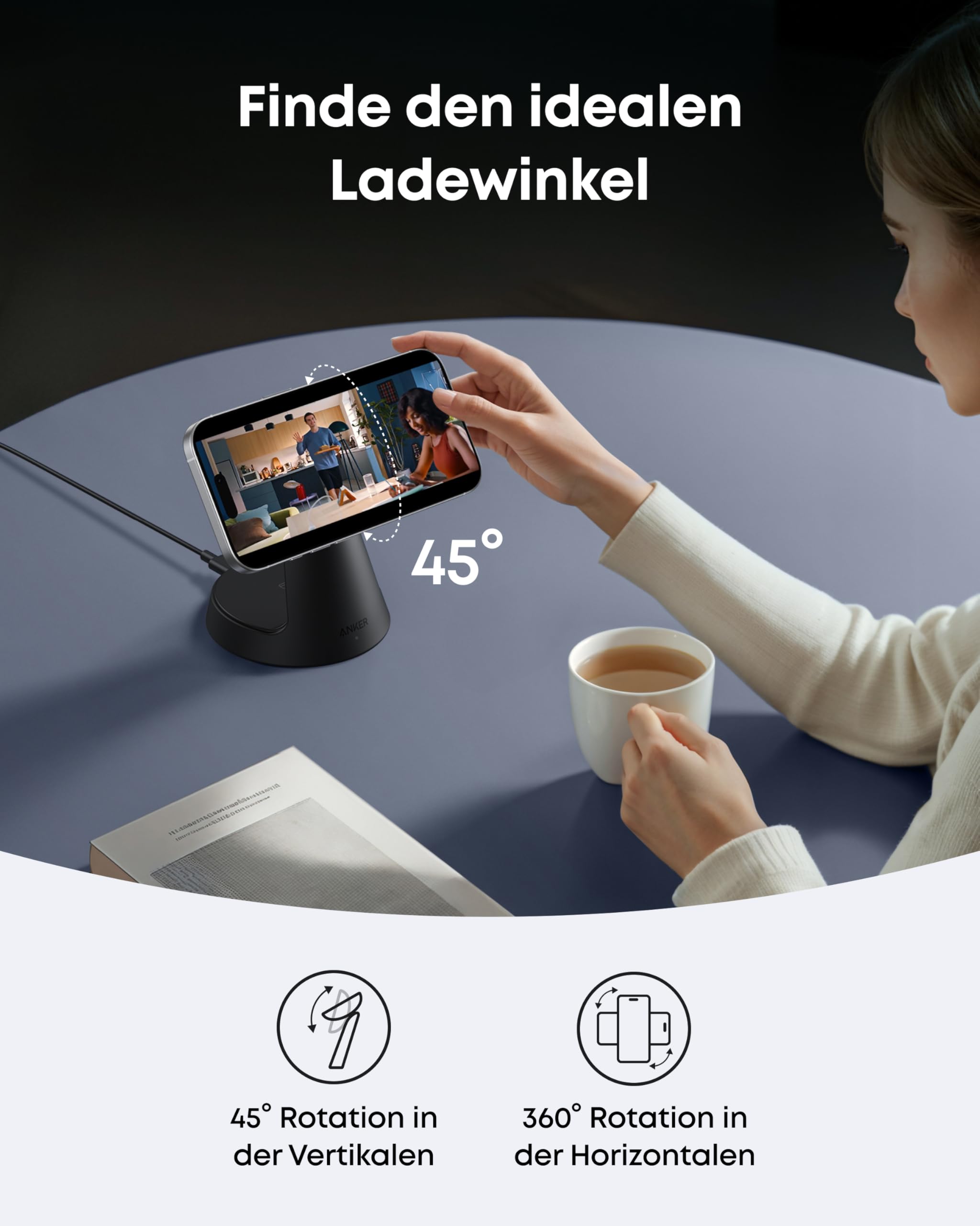 Anker MagGo 3-in-1 15W MagSafe kompatibles Ladegerät, iPhone Induktive Ladestation, Qi2-zertifiziert Wireless Charger für iPhone 17/16/15/14/13/12, Apple Watch, AirPods Pro und mehr (Adapter inkl.)