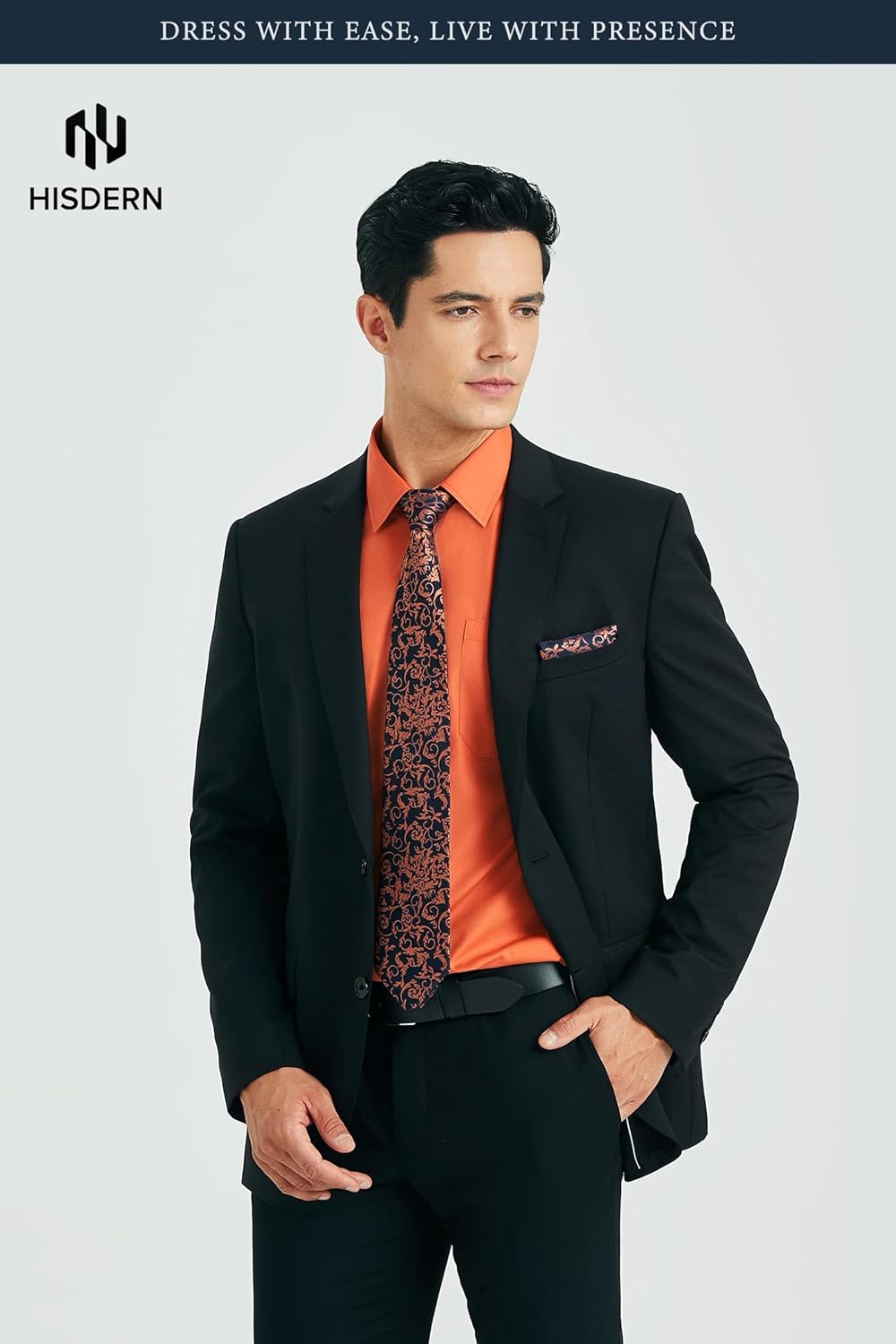 HISDERN 503 Mens Dress Shirt and Tie Handkerchief Set Classic Long Sleeve Shirts Matching Ties Formal Button Down Shirts - Image 3