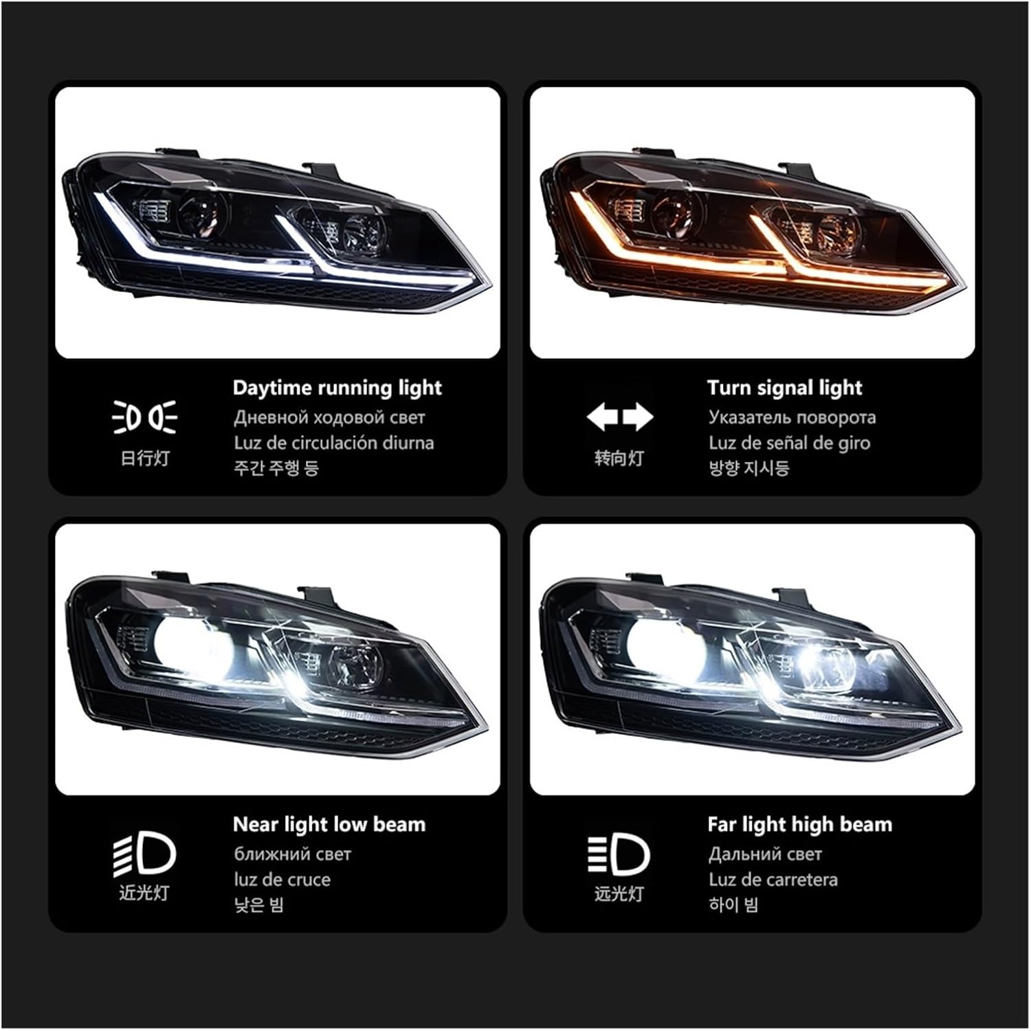Car Lights, Compatible For Polo 2011-2018 LED Auto Headlight Assembly LHD RHD Upgrade Bifocal Lens Dynamic Signal Lamp Tool Accessories(1 Pair,RHD)