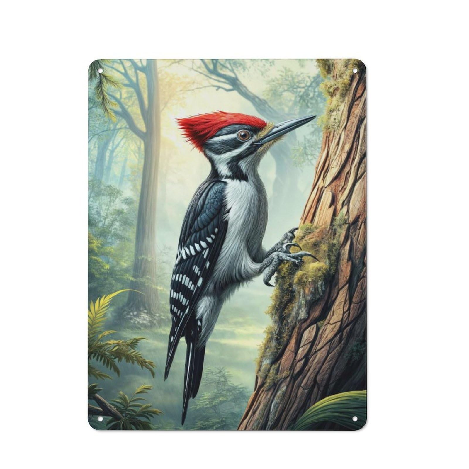 Junmoney Style-13 Tin Sign 40X30cm With Woodpecker On Tree For Workshop Wall, Rustic Decor, Suited To Workshop Decor Fans