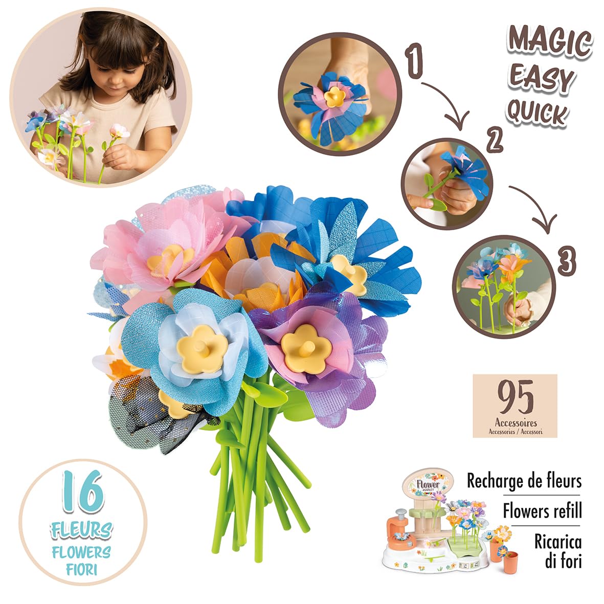 Smoby - Flower Market - Activité Manuelle - Recharge 16 Fleurs pour Le Marché aux Fleurs - A Partir de 3 Ans - Fabrication Française (Lot de 2)