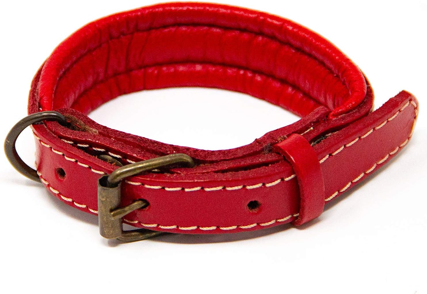 Padded Dog Collar - Best Full Grain Heavy Duty Genuine Leather Collar - Red - Extra Small