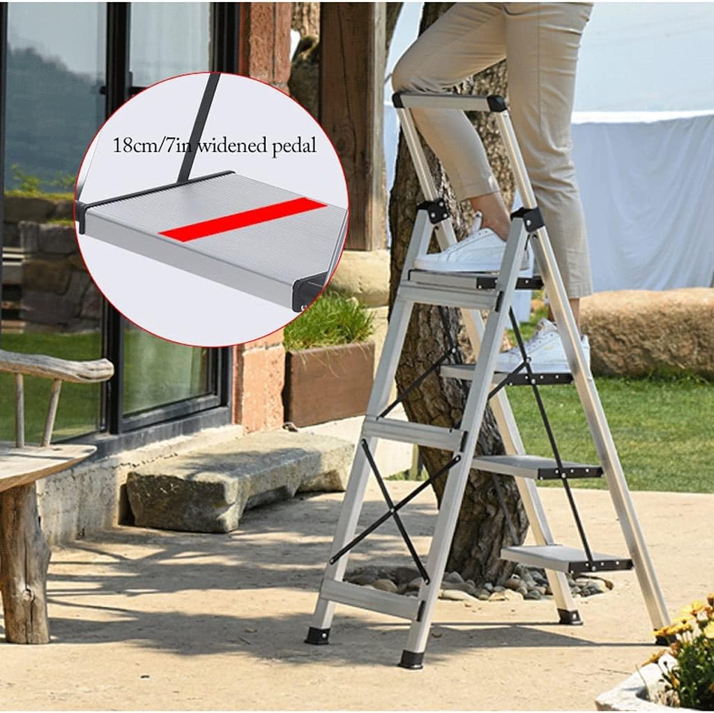 Stepladders Aluminium Step Ladder 4 Step Lightweight Folding Step Stool with Fully Manual Telescopic Handrails Portable Stepladders for Office Folding Stepladder (1pcs B)