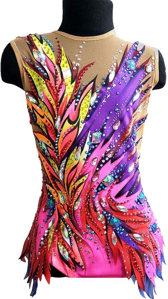 KmgjcRhythmic Gymnastics Leotards Artistic Gymnastics Leotards Women's Girls' purple Handmade Jeweled Diamond Look sleeveless Competition Dance Gymnastics,Purple,M