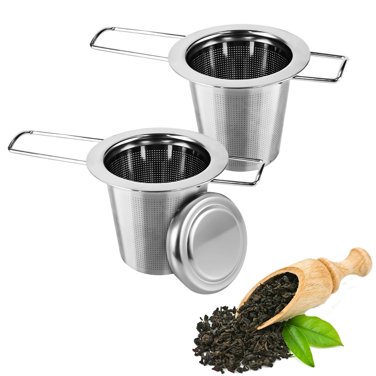 2 Stück Teesieb für Losen Tee, Teesieb für Tasse, Teefilter Edelstahl mit Klappgriff und Deckel, Wiederverwendbar, Passend Geeignet für die Meisten Teetassen, Teeschalen