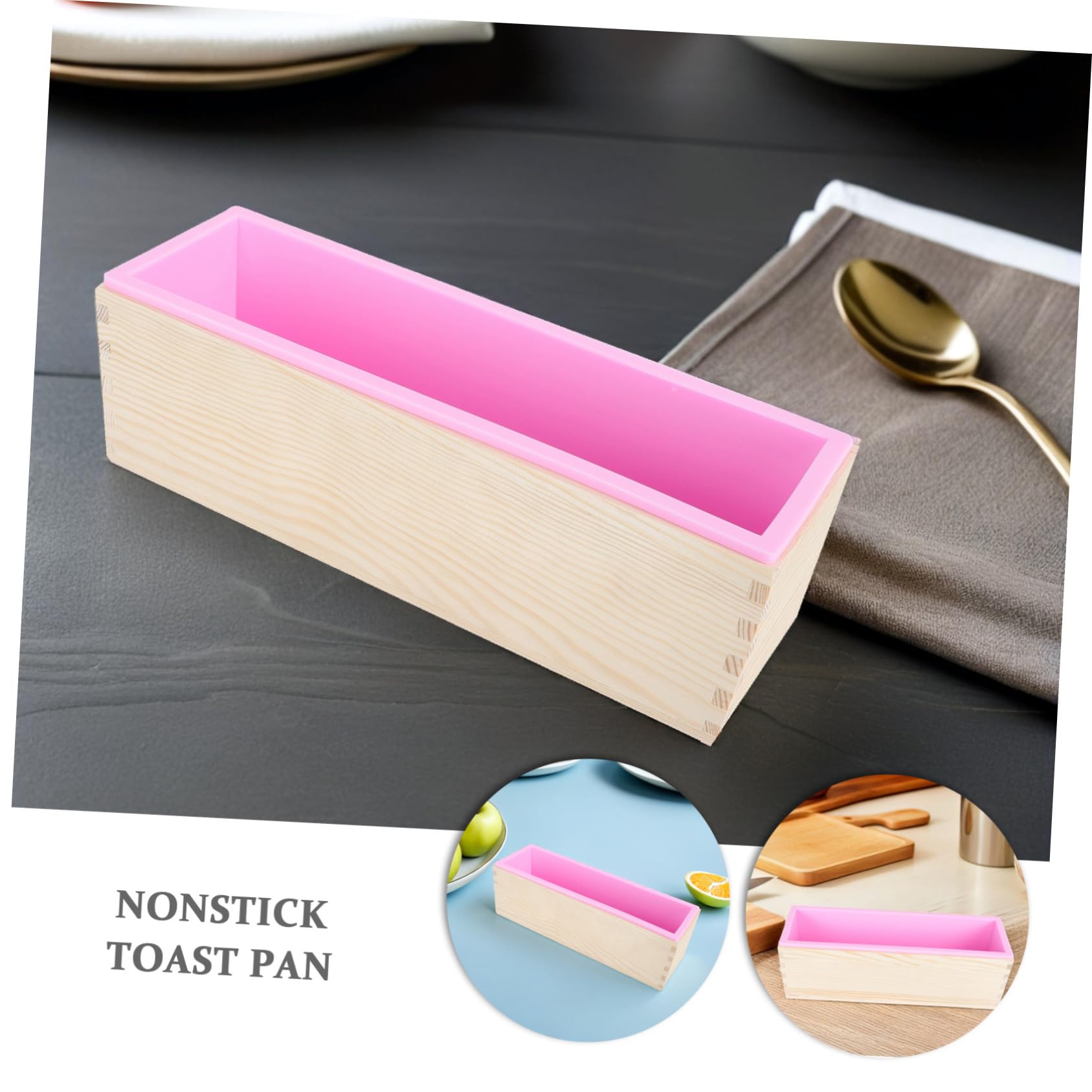 Multifunktionaler Rechteckiger Holz-toastsandkasten mit Silikonform Nonstick Brotbackform mit Deckel für Sauerteig Kuchen DIY Seife Backen und Aufbewahrung