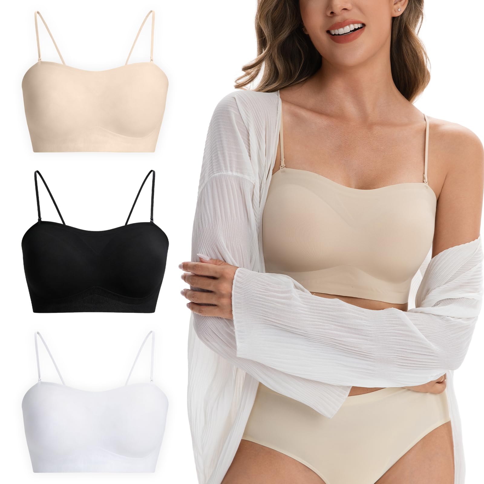 D.DUO Reggiseni senza spalline antiscivolo per le donne Reggiseno a fascia invisibile senza fili Bralette