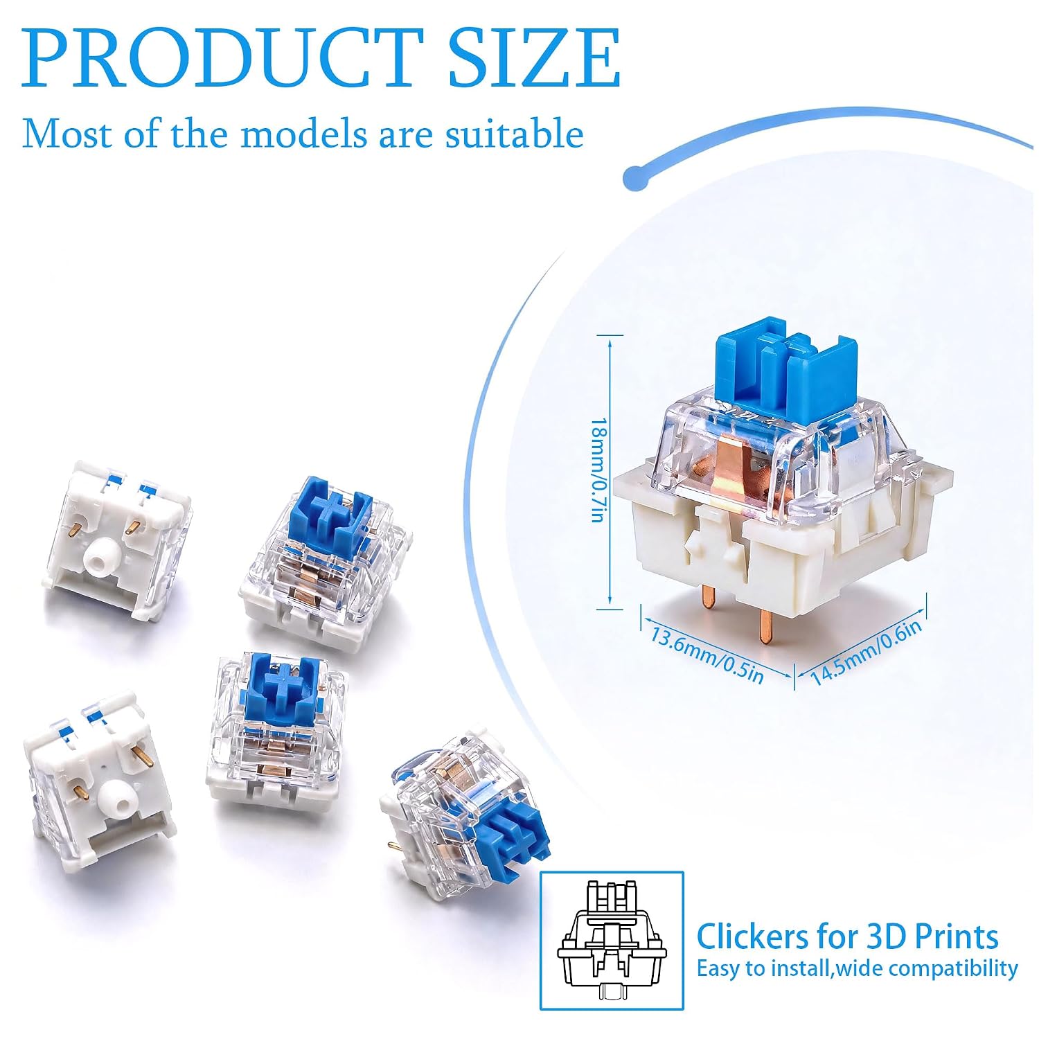 55 PCS Clickers for 3D Prints,Mechanical Keyboard Switches with 3-Pin