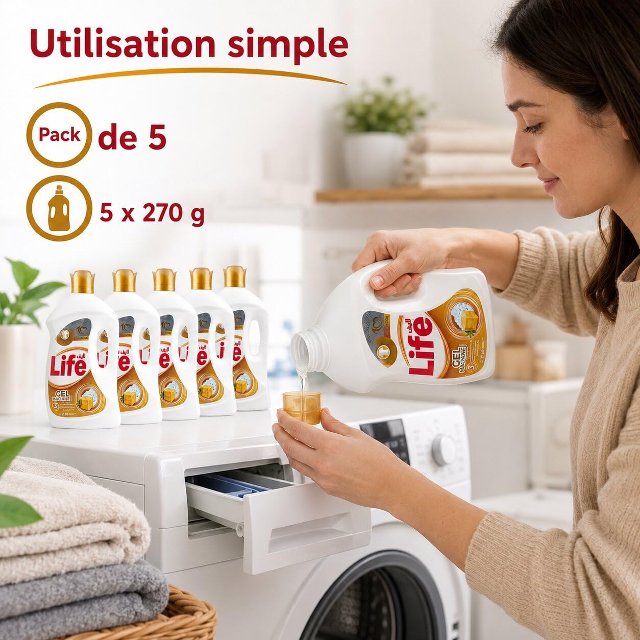 Life Lessive Savon de Marseille 3L – Pack de 5 Bidons – Lessive Liquide pour Linge, Vêtements, Draps, Serviettes et Linge de Maison