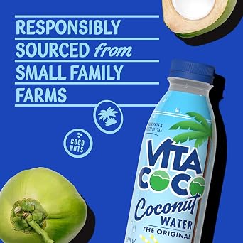 Vita Coco Coconut Water, Pure, Natural Hydrating Electrolyte Drink, Smart Alternative To Coffee, Soda, Sports Drinks, Gluten Free, 16.9 Oz Slim Bottle (Pack Of 12)