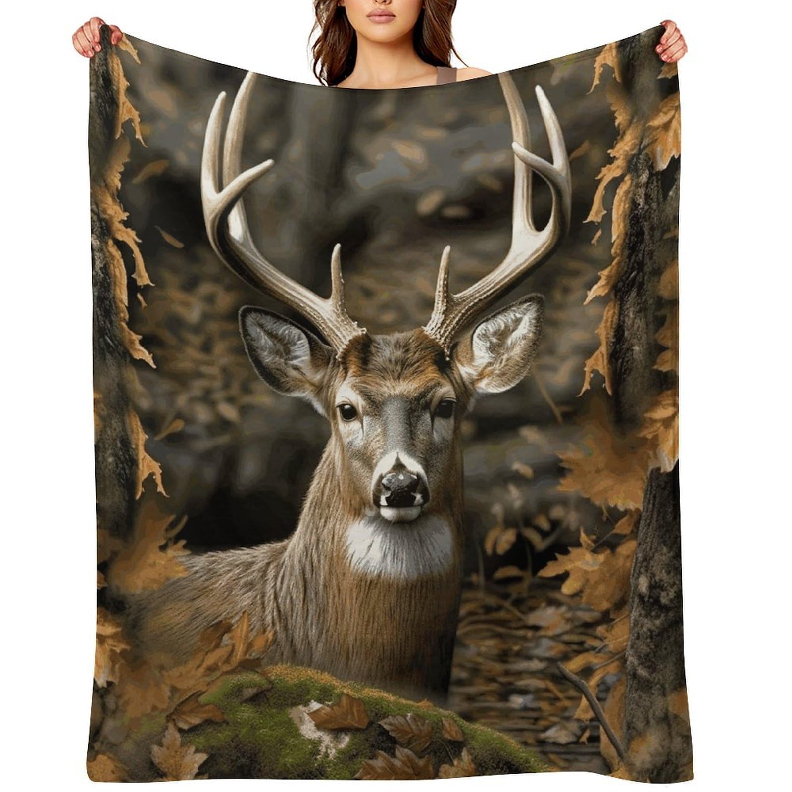 Flannel Fleece Throw Blanket - 30"x40" Super Soft Plush,Lightweight Wrinkle Resistant Cozy Camouflage Deer Blanket for Couch Sofa Bed Travel Camping and Gift