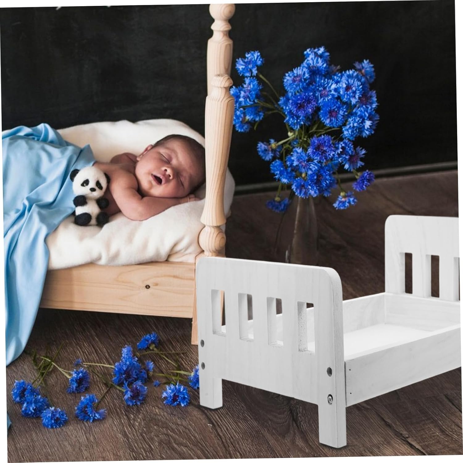 Newborn Photography Props Mini Rustic Bed Vintage Distressed Design for Newborn and Birthday Photoshoots Durable Construction Cozy Atmosphere for Picture Props