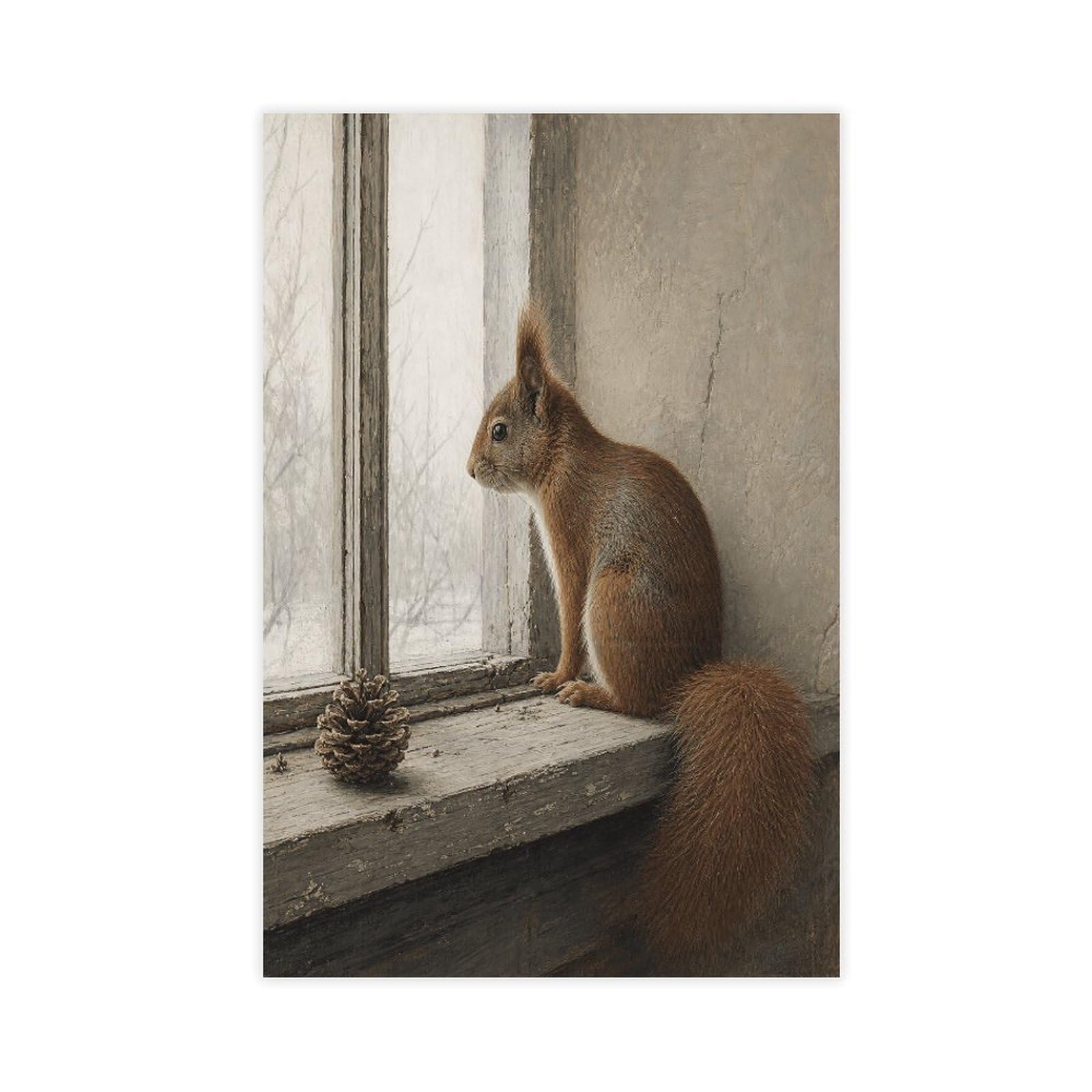 H3b8u2y5 Unframe-Style-18 Squirrel At Window Canvas Wall Art, Realist Painting Entryway