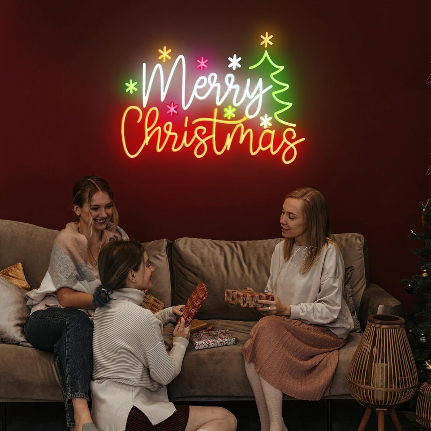 Custom Merry Christmas Neon Sign Merry Xmas Led Sign Happy New Year Neon Light Personalized Holiday Season Room Wall Art Decor 22X15in (Merry Christmas B)