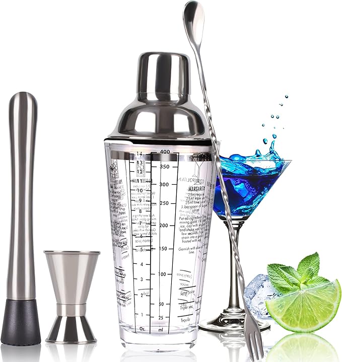 Amazon.com: Cocktail Shaker Set,14 oz Glass Mixing Cup with ...