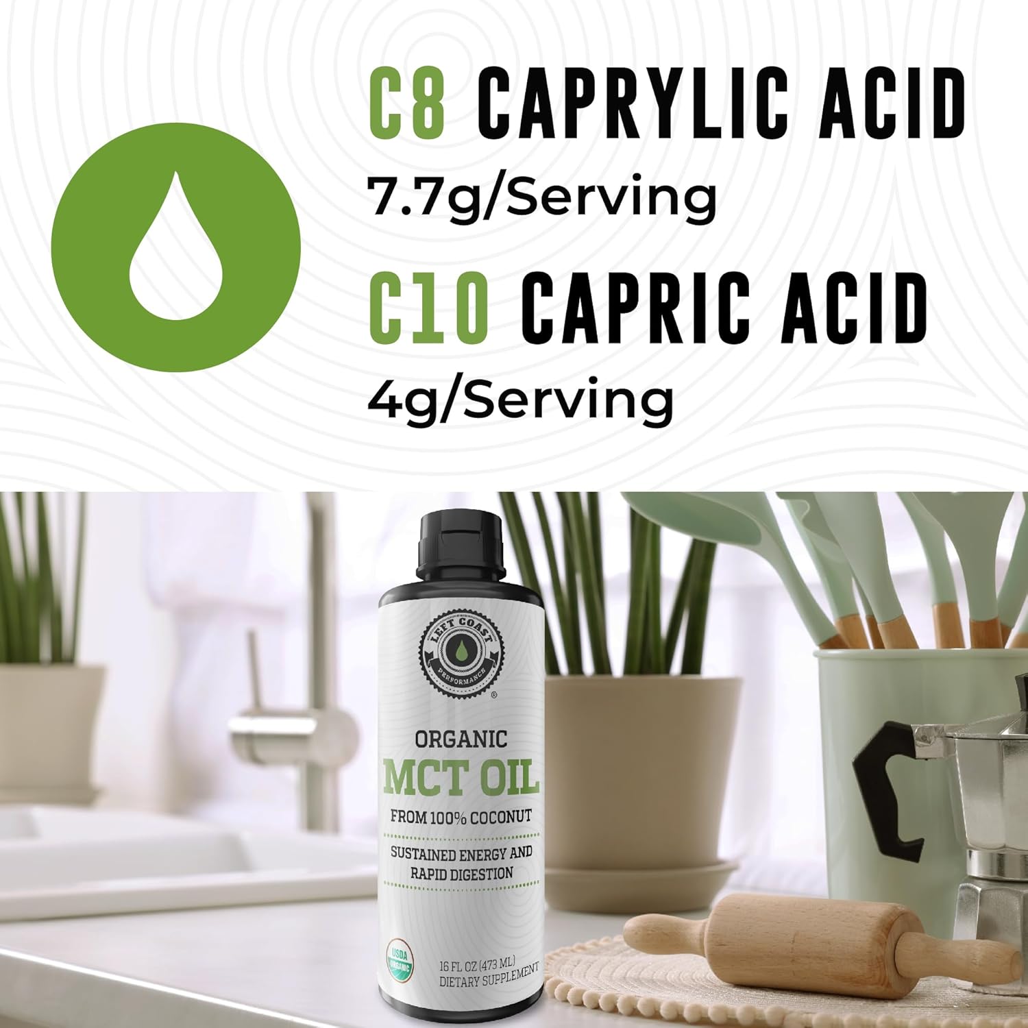 MCT Oil Organic - C10 C8 MCT Oil for Sustained Mental Energy & Focus Support - MCT Oil Organic For Coffee, Smoothies, & More - Palm Free Vegan Keto & Paleo Friendly 16 Fl Oz - Non-GMO - Aceite De Coco - Image 5
