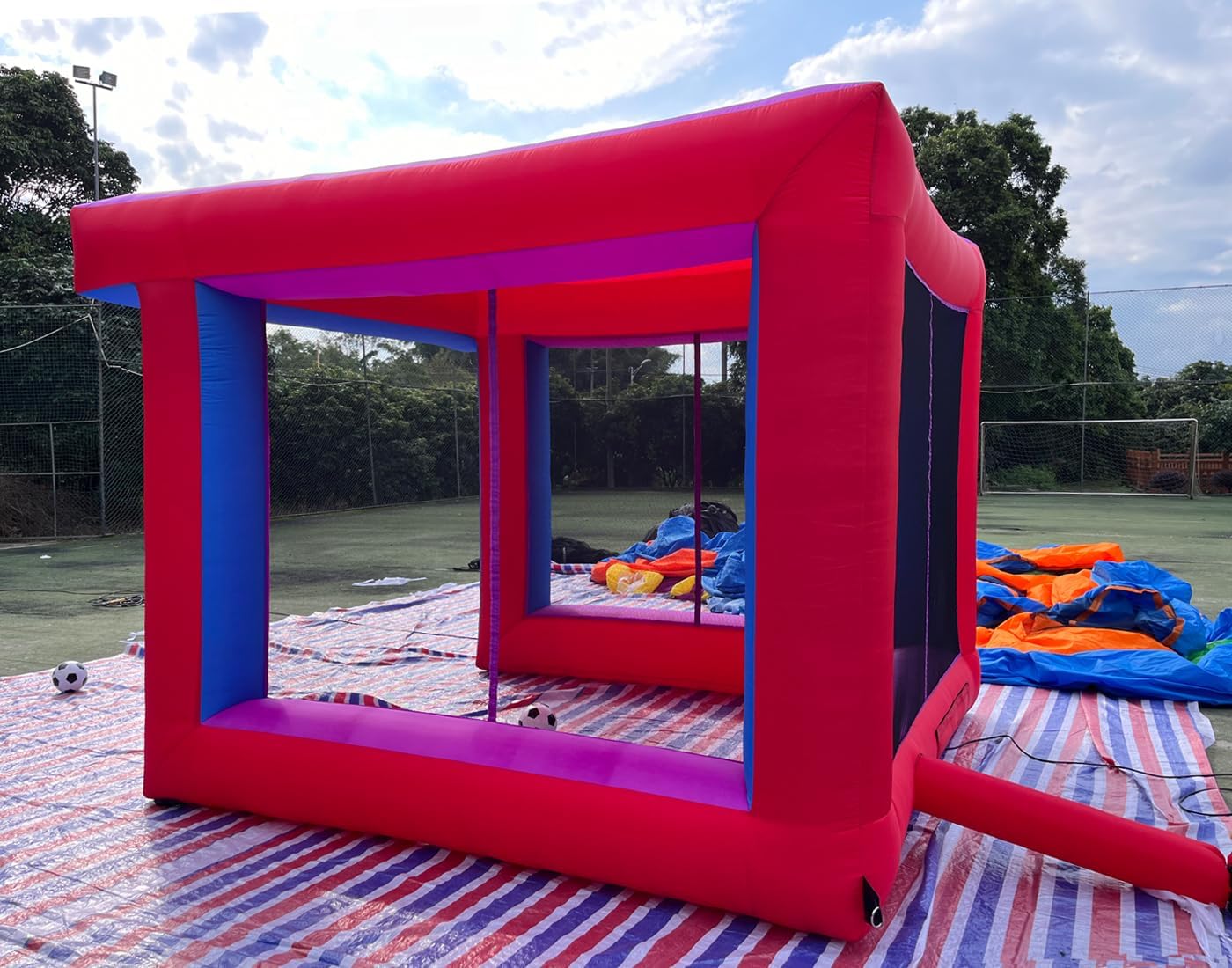 Inflatable Soccer Target Goal Kick Shooting Game Inflatable Football Gate 11.5ftx10x8.6FT with Blower for Parties, Backyard, School, Team Events