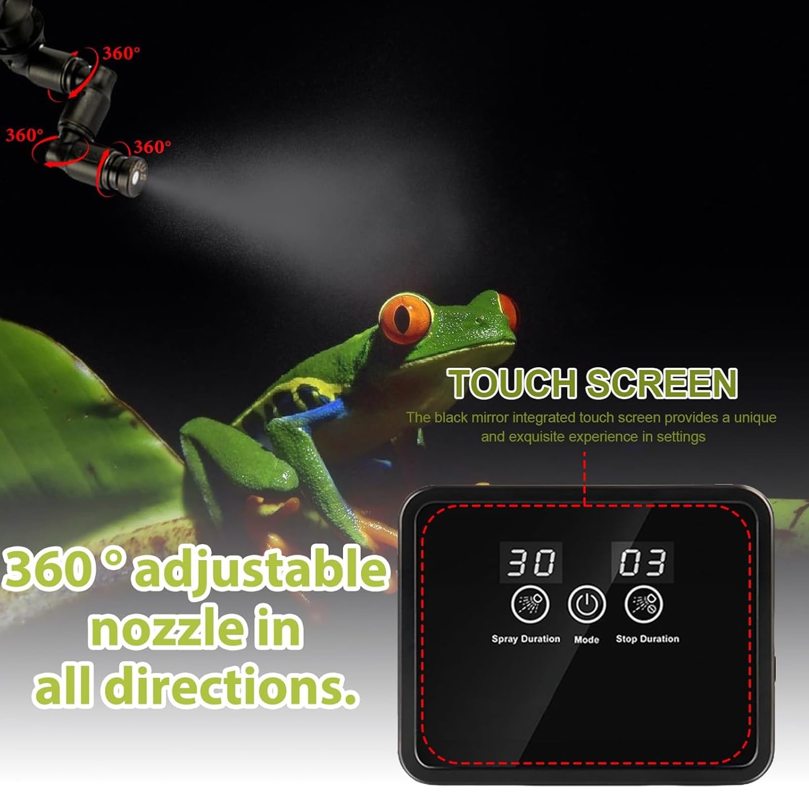 Humidificador de aire para reptiles, sistema de aspersión inteligente de terrario, sistema inteligente de reptiles, atomizador automático con temporizador y boquillas de pulverización ajustables para