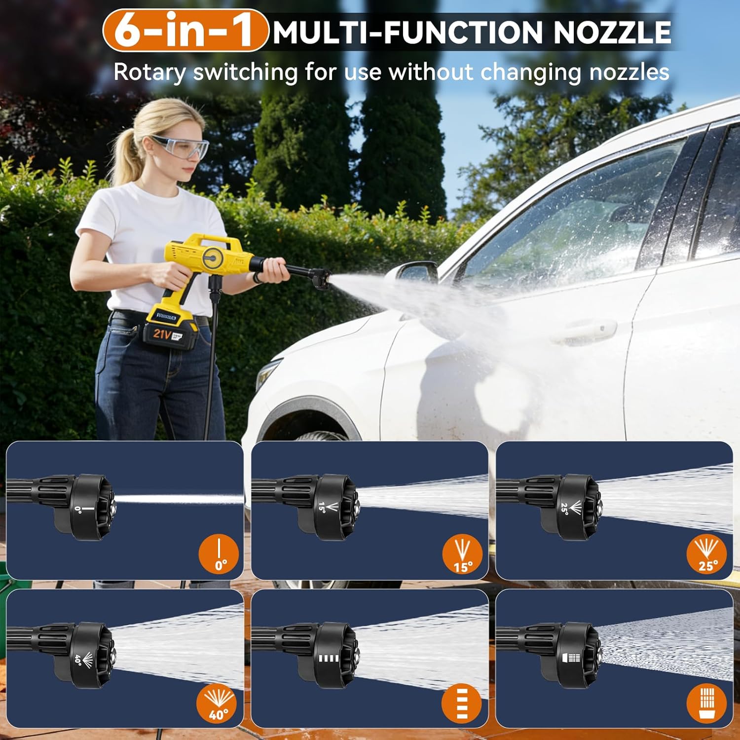 Portable Cordless Pressure Washer, 1200PSI Cordless Power Washer, 20000mAh Battery Powered, 6-in-1 Nozzle, Handheld Car Washer, Power Cleaner for Car, Patio,Garden,Floor