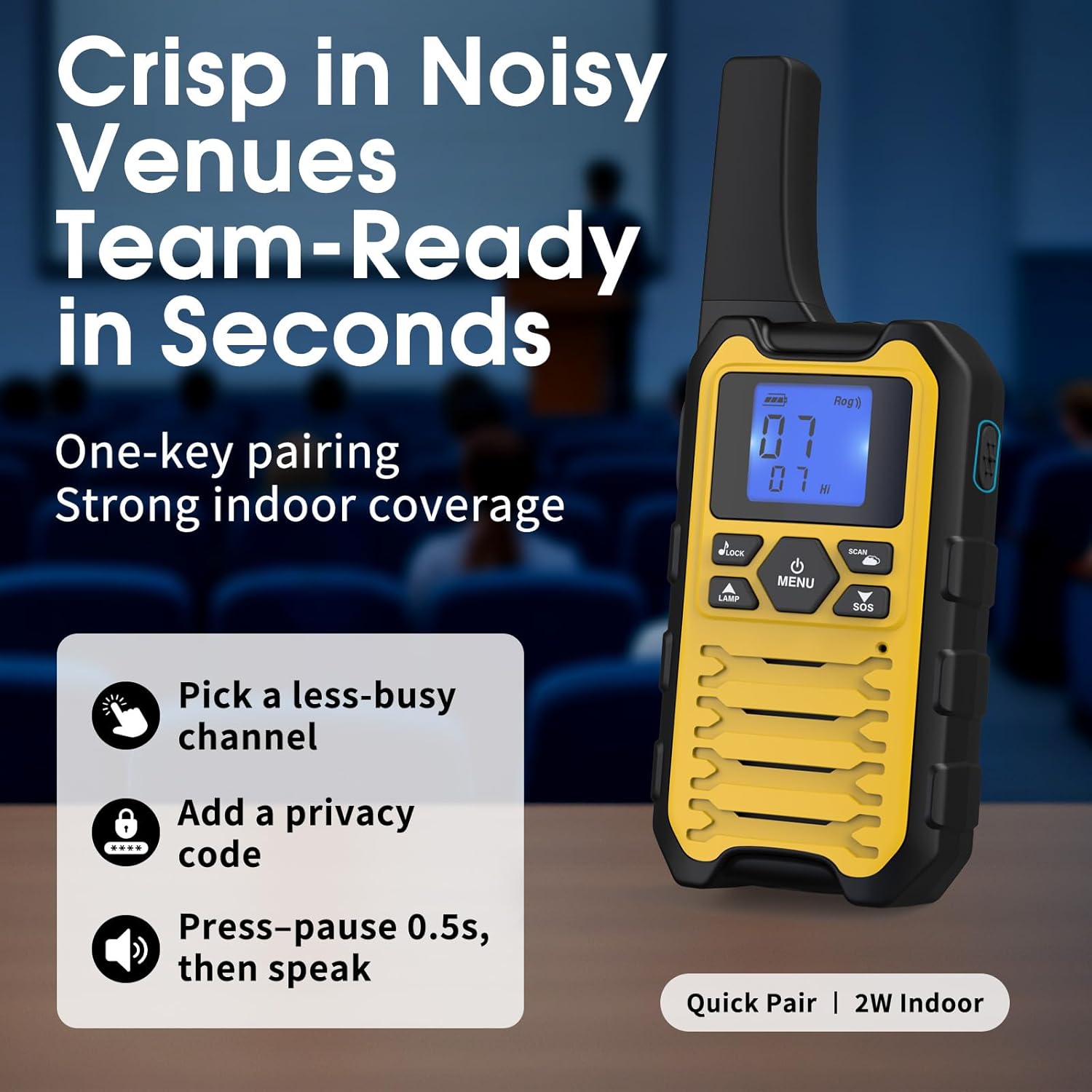 Wishouse K15 Walkie Talkies Long Range for Adults, Rechargeable Two-Way Radios 4 Pack, 2W FRS, 22 Channels, USB-C, Flashlight, NOAA/SOS, Quick Pair, for Camping & Hunting, Emergency Use