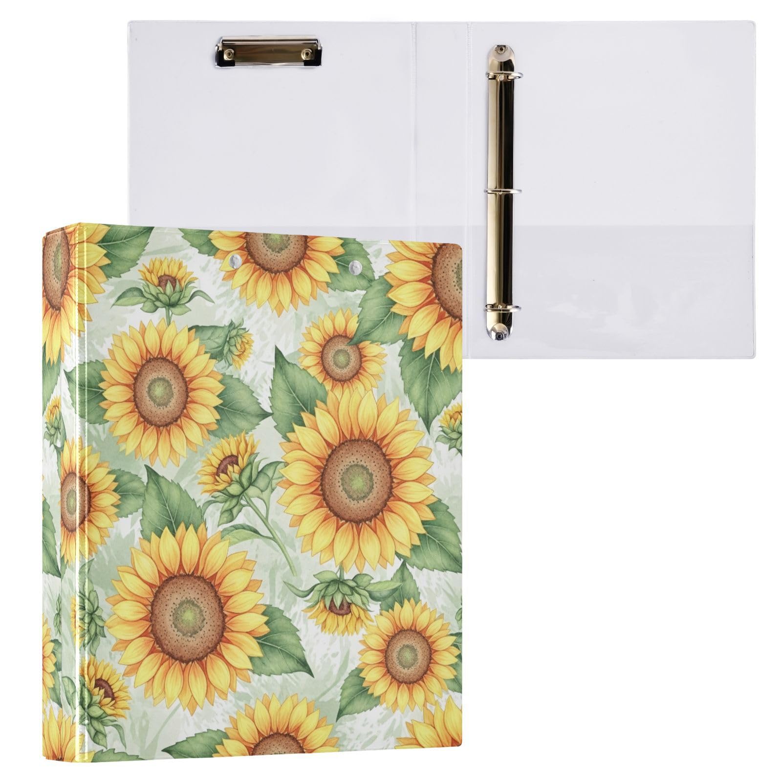 Raccoglitore ad anelli a tre anelli, 3,8 cm, motivo girasoli, confezione da 2