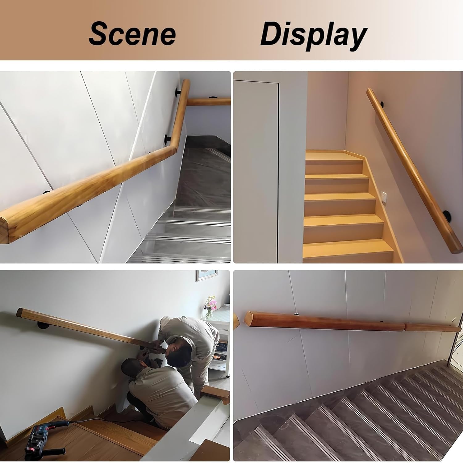 【エレガントで実用的♪】滑り止め木製階段グラブバー 120フィート 壁取り付け式安全レール 高齢者向け 家庭 庭 廊下 ロフト 幼稚園 バリアフリー デッキ