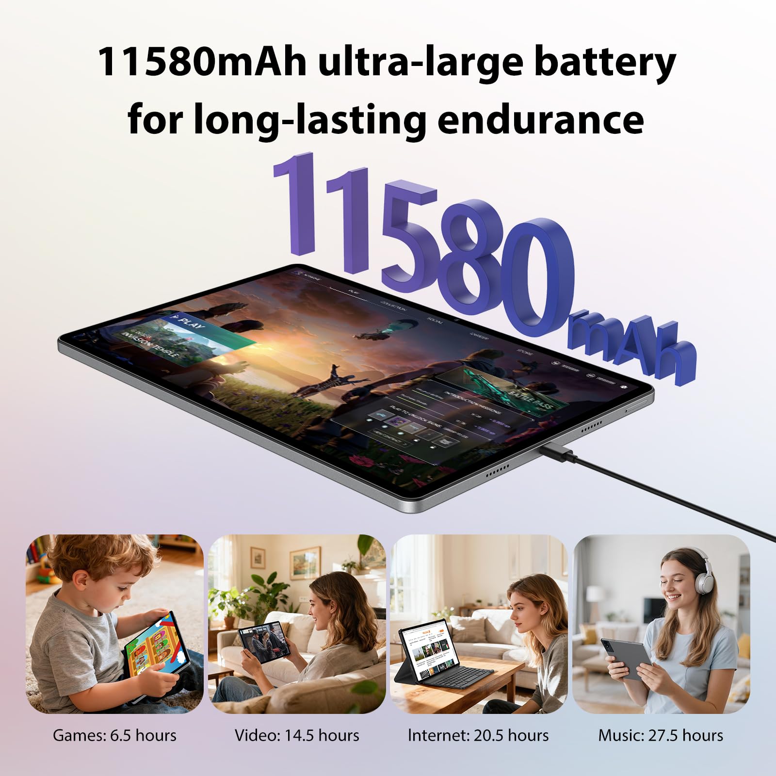 RUSHAR Tablet 13 Pollici Android 15 con 36GB RAM+512GB ROM(TF 2TB), 4G LTE/SIM & 5G WiFi, INCEL 3K HD, 11580mAh/Octa Core/Gemini AI/13MP+8MP/90H/18W/GPS/Widevine L1/BT5.0, Tablet con Tastiera, Grigio