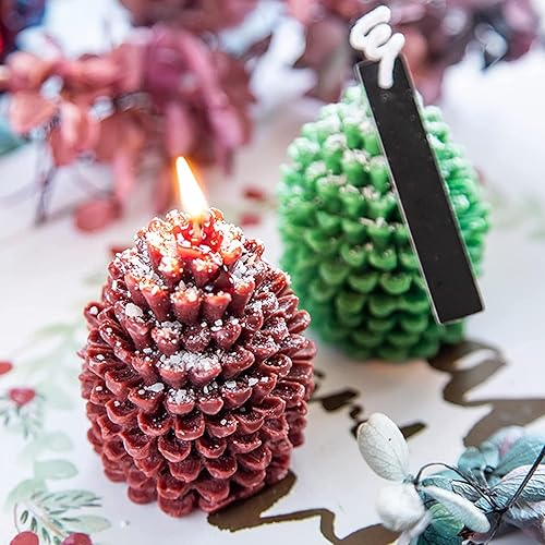 Miniatura 3 de 5 moldes de silicona de Navidad, 4 moldes de silicona para velas de árbol de Navidad y cono de pino, molde en forma de tema de Navidad para velas de