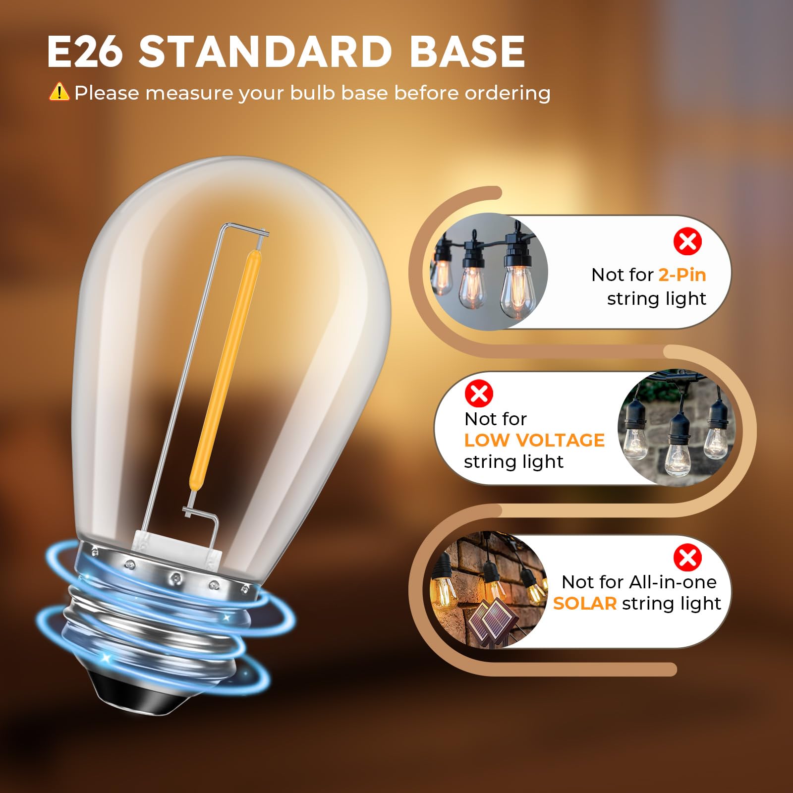 48 Pack S14 LED Replacement Light Bulbs Shatterproof Plastic 1W Outdoor String Light Bulbs for Patio Garden Waterproof — view 3