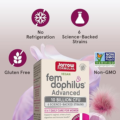 Miniatura 4 de Jarrow Formulas Fem-Dophilus Advanced - Suplemento probiótico para mujer - 10 mil millones de UFC - Apoya la salud vaginal, del tracto urinario y