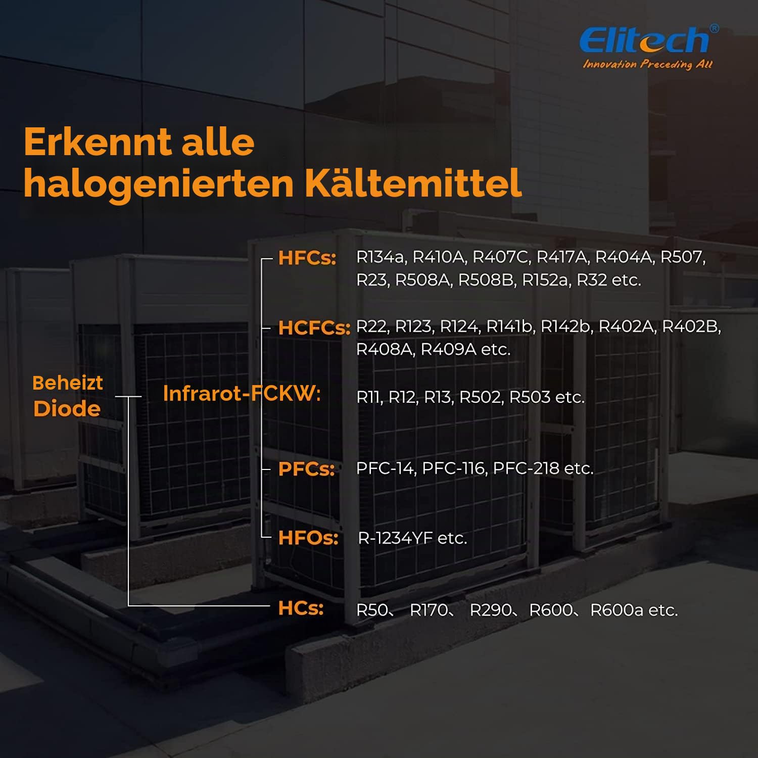 Elitech Kältemittelleckdetektor IR-200 2-in-1 Infrarot & Beheizte Diode Dual Sensor Hohe Empfindlichkeit Tester 10 Jahre Lebensdauer