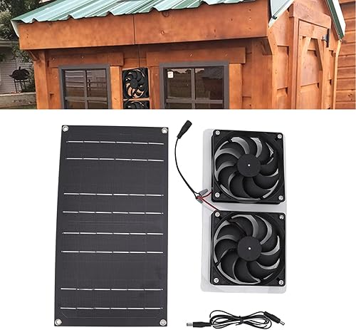 Miniatura 4 de Kit de ventiladores de panel solar, 100 W 12 V alimentado por energía solar, ventilador doble impermeable, ventilador de escape de bajo ruido,