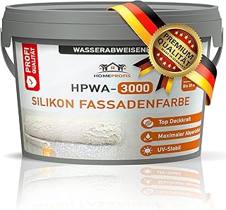 Home Profis® Silikon Fassadenfarbe Weiß | Mit zuverlässigem Abperleffekt | 100% UV stabil | Sehr gute Deckkraft | Zum Färben & Ausbessern | Profi Qualität | HPWA-3000 (5 Liter | Bis 20 m²)