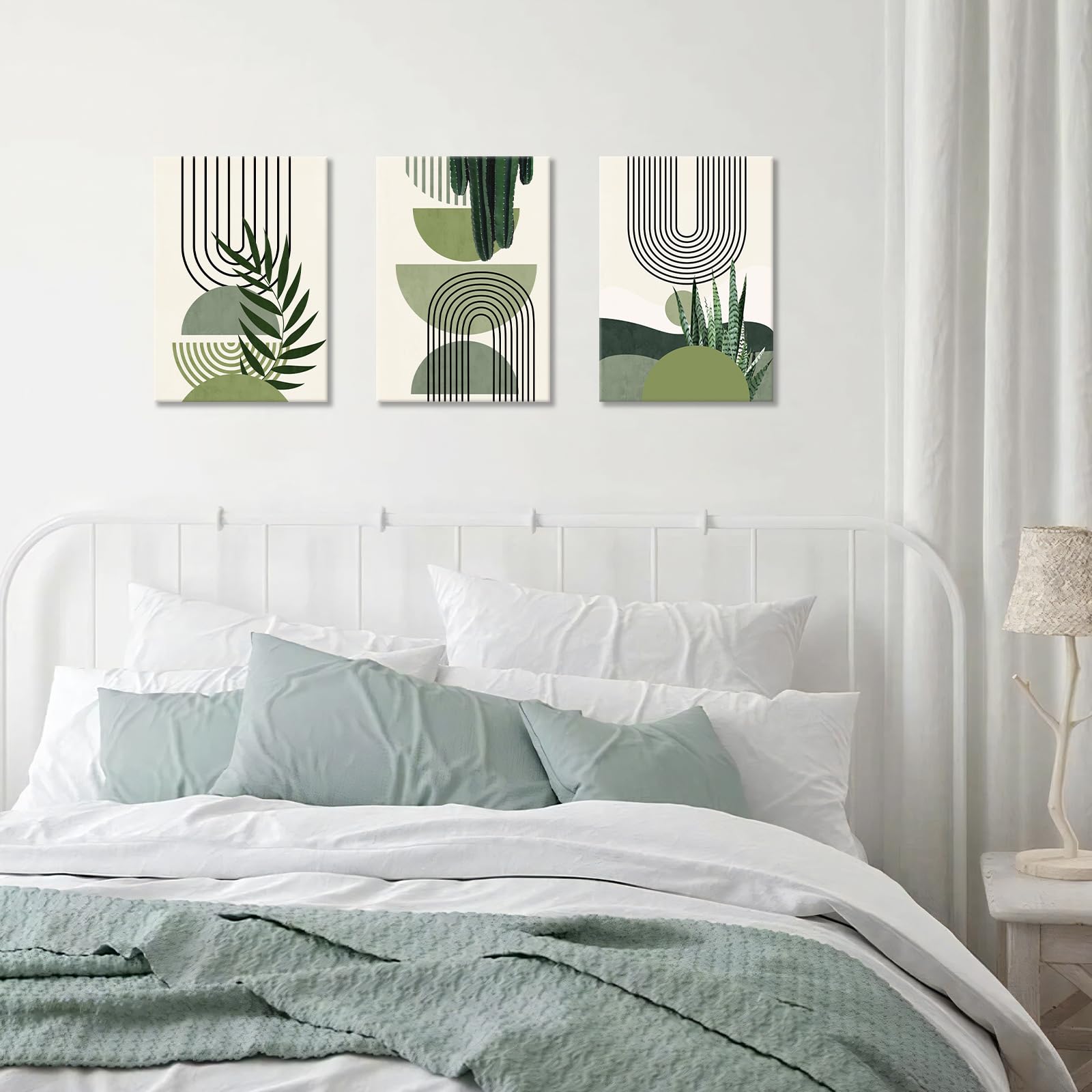 Poster Parete Verde Salvia – Set Di 3 Tele Bohémien Con Cornice In Legno – 40,6x61 Cm – Stampe Botaniche Minimaliste - 3