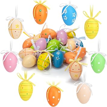com-four® 24x handbemalte Ostereier zum Aufhängen 6 cm - Osterdeko mit schönen Mustern - Deko Ostereier in tollen Größen [Auswahl variiert]