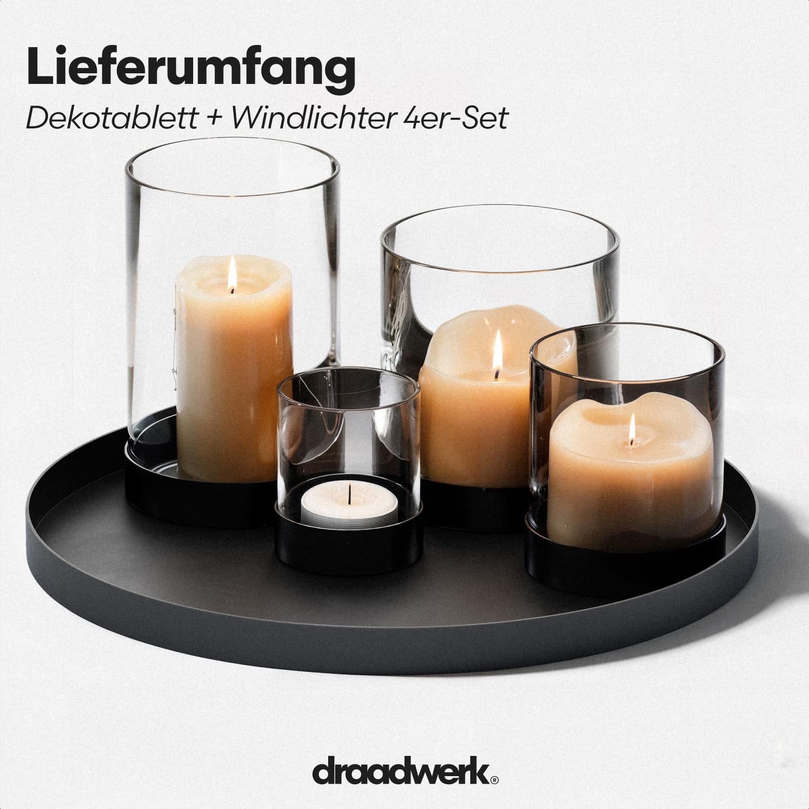 draadwerk® Adventstablett | Für die Adventszeit & Weihnachten | Moderner Kerzenteller für 4 Kerzen | Stilvoller Adventskranz | Schwarz