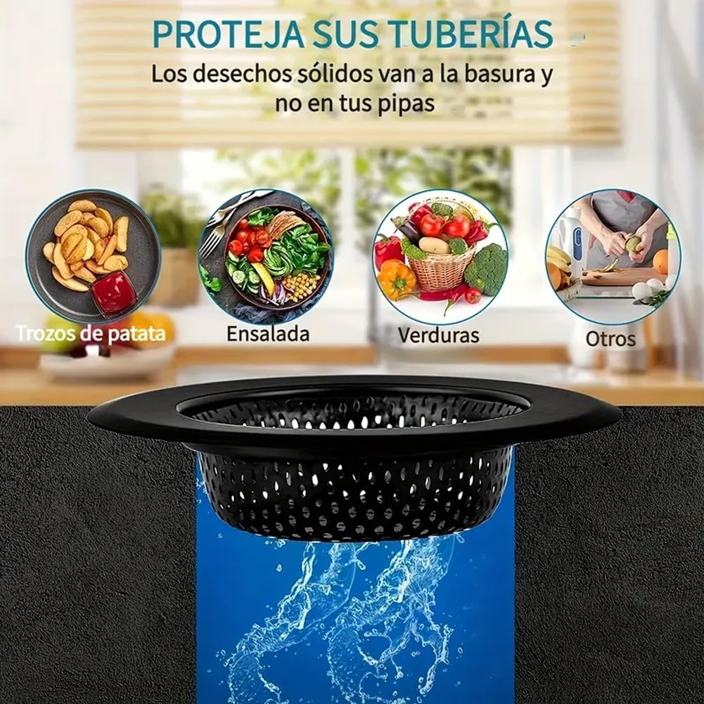 1Pack Sink Drain Strainer,Stainless Steel Sink Strainer Basket, Large Wide Rim of 4.5 Inch Diameter & Anti-Clogging,Dishwasher Safe(Black)
