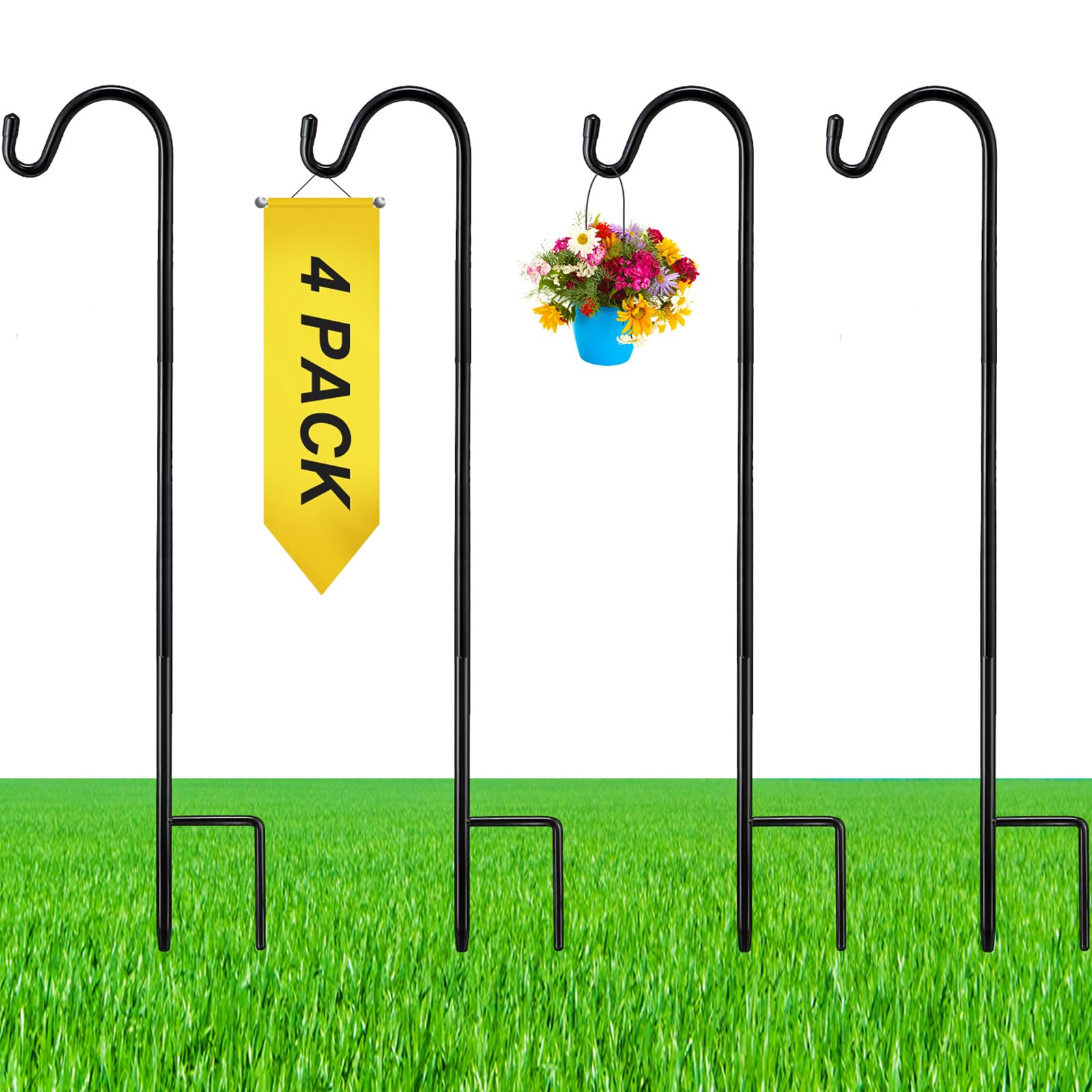 4 Pcs 24 Inch Shepherds Hook for Outdoor Adjustable Bird Feeder Pole