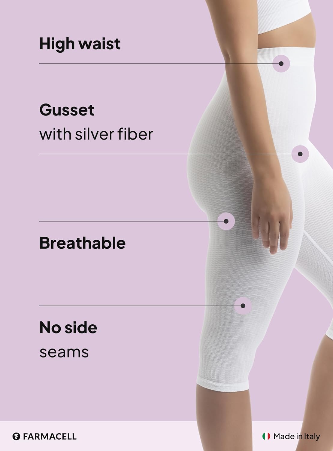 Farmacell Capri Leggings for Women, Anti-Cellulite Massage High Waisted 3/4 Leggings, Made in Italy, 123