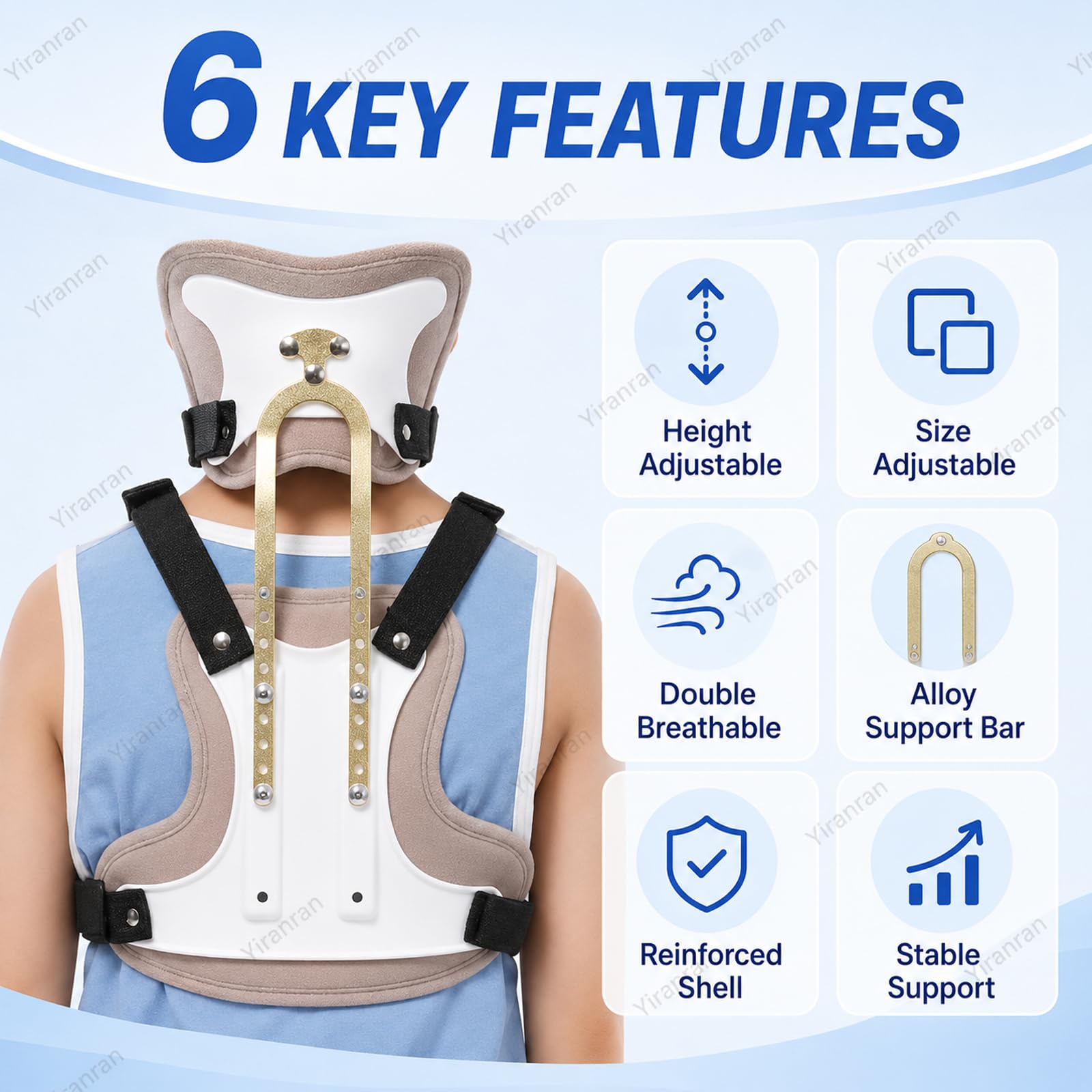 Ortesis de columna para niños,collarín cervical,órtesis cabeza, cuello y pecho,ajustable libremente,transpirable y agradable para la piel,con soporte lumbar en U para el alivio lesiones cuello y