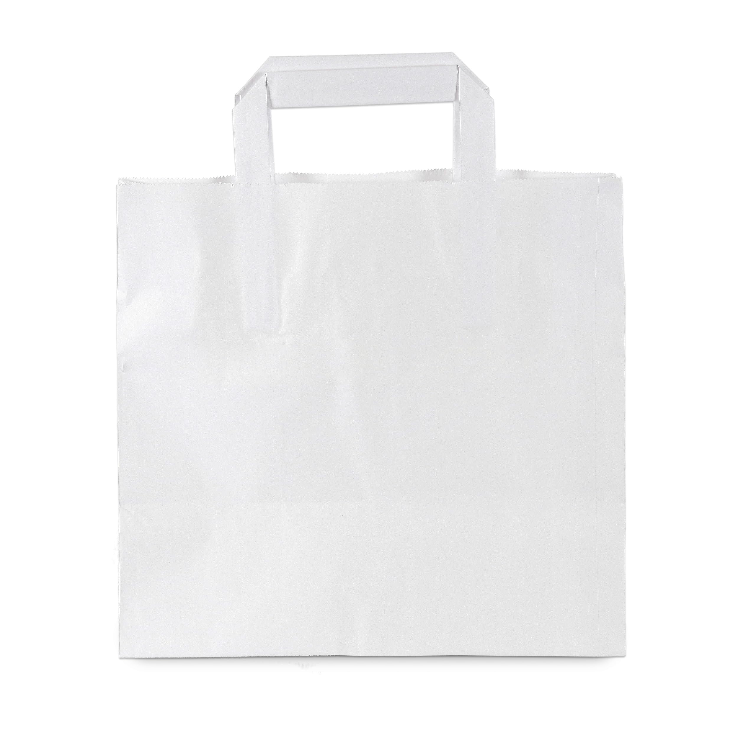 Torby papierowe, 250 sztuk, torebki na prezenty, torebki z papieru typu kraft, z uchwytami, 26 + 17 x 25 cm - 250 sztuk, białe)