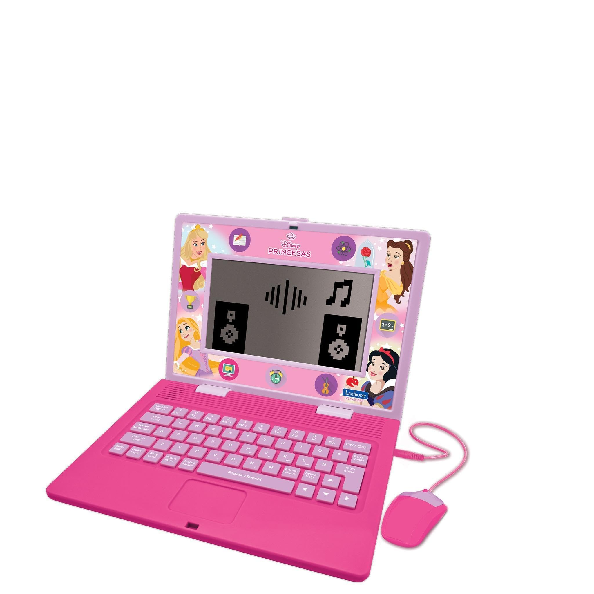 LEXIBOOK, Princessas Disney, Portatile Bilingue e Educativo Spagnolo/Inglese, Giocattolo per Bambini, 170 Attività per Imparare, Giocare Giochi e Musica, Grande Schermo Rosa, JC599DPi2LXB
